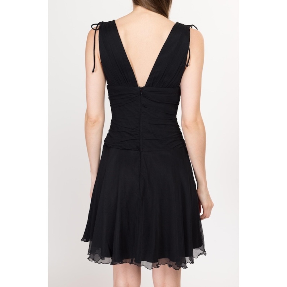 Express Vintage Y2K Black Silk Mini Dress Sleeveless A Line V Neck Lettuce Hem - Picture 3 of 7